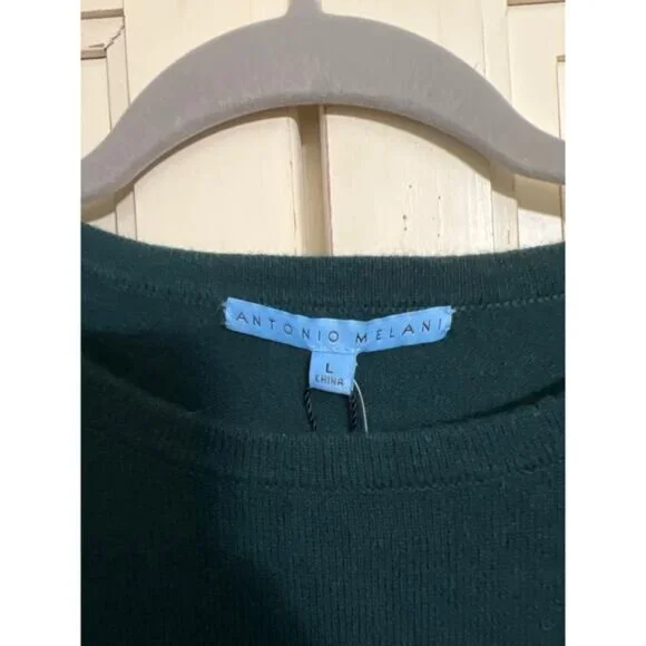 NWT Antonio Melani size large dark green cashmere sweater bell sleeves - Picture 3 of 6